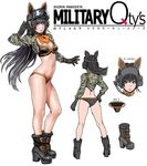  animal_ears arm_at_side artist_name ascot ass bangs bikini black_bikini black_eyes black_footwear black_gloves black_hair boots breasts buckle camouflage camouflage_jacket cat_ear_headphones character_sheet chin_strap choker cleavage clenched_hand closed_mouth commentary_request concept_art copyright_name crop_top cropped_jacket fake_animal_ears flat_color floating_hair from_behind from_side full_body gloves goggles goggles_on_head gradient gradient_hair grey_hair hand_on_hip hand_up headphones headset high_heel_boots high_heels highres hips jacket kneepits legs legs_apart light_smile lips logo long_hair looking_at_viewer looking_to_the_side medium_breasts microphone military military_qty's military_uniform miyuki_(military_qty's) multicolored_hair multiple_views navel open_clothes open_jacket orange_neckwear platform_footwear purple_eyes simple_background smile straight_hair swimsuit uniform very_long_hair white_background wing_collar yamashita_shun'ya 