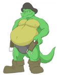  anthro belly belt big_belly boots bulge canson clothing crocodile crocodilian donkey_kong_(series) footwear kremling male muscular nintendo overweight pirate pirate_hat reptile scalie solo video_games 