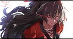  artist_name bangs black_hair closed_mouth hair_between_eyes isshiki_(ffmania7) letterboxed lips long_hair looking_at_viewer raven_branwen red_eyes rwby sidelocks signature solo twitter_username upper_body very_long_hair 