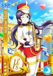  blush character_name green_eyes hat long_hair love_live!_school_idol_festival love_live!_school_idol_project music purple_hair saxophone sky smile toujou_nozomi twintails uniform wink 