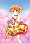  blush dress flower green_eyes hoshizora_rin love_live!_school_idol_project orange_hair sakura short_hair smile spring 