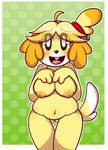  animal_crossing anthro areola black_nose blush breasts buckteeth canine dog eyelashes female fur hair hand_on_breast hi_res isabelle_(animal_crossing) jelly_filled_zombie looking_at_viewer mammal nintendo nipples nude pussy slightly_chubby solo teeth thigh_gap tongue video_games yellow_fur 