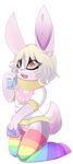  2018 alpha_channel amazonianashe anthro buckteeth clothed clothing cub digital_media_(artwork) featureless_crotch female fur hair heterochromia kneeling lagomorph legwear mammal open_mouth orange_eyes pink_fur pink_nose pink_tail rabbit rainbow_stockings simple_background solo stockings striped_legwear striped_stockings stripes teeth toddler tongue toy transparent_background white_hair yellow_eyes young 