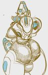  2018 anthro balls big_butt breasts butt cover dickgirl digital_media_(artwork) erection female horn huge_butt intersex living_machine looking_at_viewer looking_back machine mechamonkeyz not_furry omnic open_mouth orisa_(overwatch) overwatch penis presenting robot simple_background sketch solo standing thick_thighs video_games white_background wide_hips 