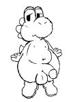  anthro balls biped black_and_white clothing drawpile erection footwear humanoid_penis male mario_bros monochrome navel nintendo penis scalie shoes simple_background slightly_chubby solo standing tentontail video_games white_background yoshi 