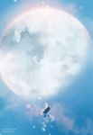  ambiguous_gender artist_name barefoot cloud cloudy_sky falling full_moon loika long_hair moon original sky solo star_(sky) watermark white_hair 