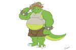  anthro belly big_belly bulge canson club?weapon( crocodile crocodilian donkey_kong_(series) kremling male muscular nintendo nipple_piercing nipples piercing pirate reptile scalie solo video_games 