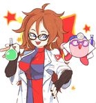  2018 ambiguous_gender android_21 blue_eyes brown_hair clothing colored_nails crossover dragon_ball dragon_ball_fighterz duo ear_piercing eyewear female glasses hair happy human humanoid inkerton-kun jewelry kirby kirby_(series) long_hair machine mammal nintendo not_furry open_mouth piercing video_games waddling_head 