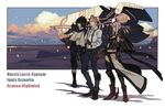  2boys aircraft airship aranea_highwind armor black_hair blue_sky boots brown_hair character_name cloud commentary_request decoponmagi final_fantasy final_fantasy_xv glasses grey_hair ignis_scientia map multiple_boys noctis_lucis_caelum pointing sky spiked_hair suspenders 