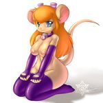  2018 anthro bell blue_eyes breasts chip_&#039;n_dale_rescue_rangers collar cute disney gadget_hackwrench hair kneeling looking_at_viewer mammal mnxenx001 mouse nipples nude orange_hair rodent rubber solo 