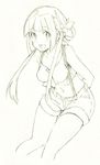  1girl female kasumi_(pokemon)_(cosplay) lillie_(pokemon) monochrome pokemon pokemon_(anime) sketch solo traditional_media 