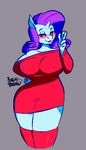  2018 anthro anthrofied big_breasts breasts clothed clothing cutie_mark digital_media_(artwork) dress equine eyeshadow eyewear female friendship_is_magic fully_clothed glasses hair hand_on_hip horn horse legwear lipstick looking_at_viewer makeup mammal my_little_pony pony purple_hair raised_arm rarity_(mlp) short_hair smutbooru solo standing thigh_highs unicorn wide_hips 