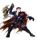  armads axe blue_eyes blue_hair cape fire_emblem fire_emblem:_rekka_no_ken fire_emblem_heroes full_body hector_(fire_emblem) highres male_focus official_art pants shirt solo suekane_kumiko torn_boots torn_cape torn_clothes torn_pants torn_shirt torn_sleeves transparent_background weapon 