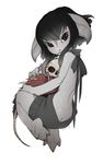  ambiguous_gender asura black_hair brown_eyes butt claws clothing duo female grey_skin guild_wars hair holding_character humanoid licheart open_mouth simple_background skull sweater tanya_rhyne teeth undead video_games virgin_killer_sweater white_background 