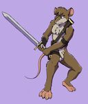  casual_nudity cirruskitfox flaccid male mammal melee_weapon nipples nude penis purple_background rat rodent simple_background sword weapon 