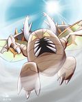  flying from_below gen_1_pokemon mandibles mega_pinsir mega_pokemon no_humans oden_(madsword) pinsir pokemon pokemon_(creature) sky stag_beetle sun wind 