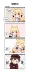  1girl 4koma :&gt; :3 :d animal_ears armpits babydoll bangs blonde_hair blue_eyes blush brown_hair cat_ears check_translation chibi closed_eyes closed_mouth comic detached_collar elbow_gloves eyebrows_visible_through_hair foreign_blue g41_(girls_frontline) girls_frontline gloves hair_between_eyes hair_ornament hat heart heterochromia highres jacket korean long_hair long_sleeves military_hat military_jacket motion_blur navel open_mouth purple_gloves red_eyes red_hat red_jacket smile so_moe_i'm_gonna_die! translation_request very_long_hair white_babydoll white_collar white_gloves 