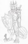  anthro armor claws digitigrade dragon dungeons_&amp;_dragons looking_at_viewer male melee_weapon shield sketch solo standing sun sword traditional_media_(artwork) weapon yami_griffin 