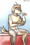  breakfast briefs clothed clothing eating male mangawoof morenatsu shun_(morenatsu) sitting tighty_whities topless underwear ventkazemaru white_underwear 