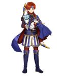  blue_eyes bow_(weapon) bunbun cape fire_emblem fire_emblem:_fuuin_no_tsurugi fire_emblem_heroes full_body headband looking_at_viewer male_focus official_art red_hair roy_(fire_emblem) smile solo transparent_background weapon 