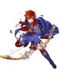  arrow blue_eyes bow_(weapon) bunbun cape fire_emblem fire_emblem:_fuuin_no_tsurugi fire_emblem_heroes full_body headband highres male_focus official_art red_hair roy_(fire_emblem) solo torn_clothes transparent_background weapon 