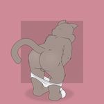  anthro balls barefoot briefs bulge butt cat clothed clothing douglas_benson feline male mammal neenya purple_background simple_background solo tighty_whities topless underwear underwear_down undressing white_underwear 