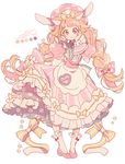  animal_humanoid apron braided_hair clothed clothing curtsey dress ekuboon female footwear front_view fully_clothed hair hair_bow hair_ribbon hand_on_cheek happy holding_object humanoid inner_ear_fluff lace lagomorph legwear lolita_(fashion) looking_at_viewer mammal orange_hair pink_eyes pink_theme pose rabbit_humanoid ribbons shoes simple_background smile socks solo standing white_background 