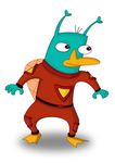  2009 4_fingers alternate_form antennae anthro beak clothed clothing crossover disney fur green_fur javidluffy lilo_and_stitch looking_aside mammal monotreme perry_the_platypus phineas_and_ferb platypus simple_background smile solo spacesuit webbed_feet white_background 