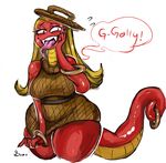  2017 anthro basket big_breasts blonde_hair boa_constrictor bracelet breasts dialogue english_text esmerelda_(scalie_schoolie) eyelashes fangs female flying_sweatdrops forked_tongue guwu hair hat hi_res jewelry long_fangs reptile scalie scalie_schoolie signature simple_background snake soft_shading solo speech_bubble sweat sweatdrop text thick_thighs tongue tongue_out webcomic white_background wide_hips 