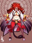  1girl alternate_costume android_21 auburn_hair bell belt blazblue bracelet breasts brown_hair capri_pants cheunchin cleavage dragon_ball dragon_ball_fighterz full_body glasses grin hair_between_eyes jewelry kokonoe kokonoe_(cosplay) labcoat large_breasts long_hair long_sleeves looking_at_viewer messy_hair midriff navel panties parody red_hair red_pants slippers smile solo standing stomach unzipped whale_tail zipper 