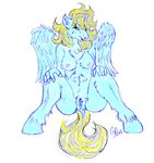  anthro anthro_pony blonde_hair blue_fur breasts catnel digital_media_(artwork) equine female fluffy fur hair hooves mammal nipples pegasus pussy silverd sketchy spreading wings 