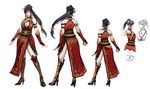  1girl armlet back back_view bangs black_hair boots breasts chinese_clothes cleavage earrings from_side hair_ornament high_heel_boots high_heels large_breasts lian_shi long_hair official_art ponytail shin_sangoku_musou vambraces 