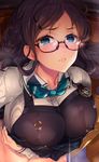  biting black_hair black_skirt blue_eyes blue_neckwear blush bow bowtie braid breasts collared_shirt commentary_request glasses hair_ornament hair_tie hairclip kuon_michiyoshi large_breasts lifted_by_self lip_biting long_hair long_sleeves looking_at_viewer navel original panties parted_lips pink_panties pleated_skirt red-framed_eyewear school_uniform semi-rimless_eyewear shirt shirt_lift skirt skirt_lift solo under-rim_eyewear underwear upper_body white_shirt 