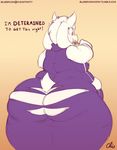  2018 anthro boss_monster caprine clothed clothing digital_media_(artwork) eating female food goat gradient_background hi_res horn long_ears mammal nekocrispy obese overweight overweight_female pie simple_background solo toriel torn_clothing undertale video_games weight_gain 
