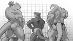  anthro butt clothed clothing echin group hair jockstrap male mammal muscular muscular_male mustelid otter penis_envy public_toilet smile standing topless underwear urinal 