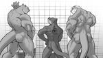  anthro butt echin group hair male mammal muscular muscular_male mustelid nude otter penis_envy public_toilet smile standing urinal 