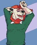  alcohol anthro beverage body_hair canine clothed clothing dog drunk ear_piercing foo_dog fur hoosier lark_thelandshark male mammal open_mouth piercing shishi_dog simple_background smile solo teeth 