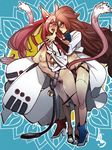  2girls android_21 animal_ears auburn_hair bell belt blazblue blue_eyes bracelet breasts brown_hair cheunchin dragon_ball dragon_ball_fighterz full_body glasses hair_between_eyes hair_ribbon high_heels jewelry kokonoe labcoat long_hair long_sleeves looking_at_another medium_breasts multiple_girls multiple_tails navel nipples open_mouth panties panty_pull pink_hair ponytail pubic_hair pussy_juice slippers solo standing strap-on tail tongue tongue_out yellow_eyes yellow_ribbon yuri 