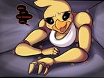  2014 air_vent animatronic anthro avian beak bib bird breasts chicken cleavage clothed clothing dark digital_media_(artwork) english_text eyeshadow female five_nights_at_freddy&#039;s five_nights_at_freddy&#039;s_2 jaeh machine makeup non-mammal_breasts robot smile solo teeth text toy_chica_(fnaf) video_games 