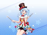  bang_dream! blue_eyes blue_hair blush dress drumsticks hat long_hair matsubara_kanon side_ponytail smile 