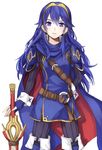  blue_eyes blue_hair blush cape falchion_(fire_emblem) fire_emblem fire_emblem:_kakusei jurge long_hair looking_at_viewer lucina solo tiara 