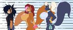  2018 anthro big_breasts bikini bracelet breasts clothing elisa_(teer) female group jewelry mammal marika_(teer) piercing ponytail rodent size_chart skunk squirrel swimsuit teer vivian_(teer) 