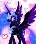  &lt;3 2017 armor blush cosmic_hair cute cutie_mark equine eyelashes eyeshadow feathered_wings feathers female feral friendship_is_magic full-length_portrait helmet horn makeup mammal mascara my_little_pony nightmare_moon_(mlp) nude peregrine pink_background portrait signature simple_background solo sparkles spread_wings teal_eyes winged_unicorn wings 