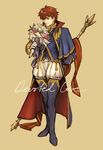  blue_eyes cape eliwood_(fire_emblem) fire_emblem fire_emblem:_rekka_no_ken fire_emblem_heroes flower full_body goldtectonic highres male_focus red_hair smile solo 