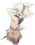  cowboy_shot earmuffs from_side hand_up looking_to_the_side makuwauri monochrome pointy_hair profile short_hair simple_background skirt sleeveless solo touhou toyosatomimi_no_miko white_background 