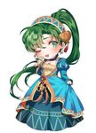  chibi dress fire_emblem fire_emblem:_rekka_no_ken fire_emblem_heroes green_eyes green_hair heart high_ponytail long_hair lyndis_(fire_emblem) ponytail smile solo 