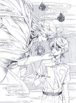  candle cloud commentary_request crosshatching eye_contact floating greyscale hand_on_another's_chin horikawa_kunihiro izumi-no-kami_kanesada japanese_clothes looking_at_another male_focus monochrome muku_(pixiv3207772) multiple_boys smoke touken_ranbu 