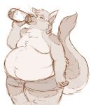  anthro belly berlin beverage big_belly blush canine chest_tuft chubby_cheeks claws clothed clothing dog drinking eyes_closed fur german_shepherd holding_beverage male mammal moobs navel overweight overweight_male simple_background smile soda topless tuft underwear white_background 