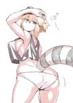  animal_ears araiguma-san ass borrowed_character commentary_request eyebrows_visible_through_hair hand_on_head looking_at_viewer looking_back loose_clothes loose_shirt original panties raccoon_ears raccoon_tail shirt short_hair sidelocks skindentation solo tail tank_top tsuki_wani underwear 