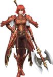  3d arm_guards armor axe belt breastplate fire_emblem fire_emblem:_monshou_no_nazo fire_emblem_musou full_body game_model gloves hand_on_hip headband holding holding_axe holding_weapon looking_at_viewer minerva_(fire_emblem) official_art pauldrons polearm red_armor red_eyes red_hair serious short_hair solo transparent_background weapon 